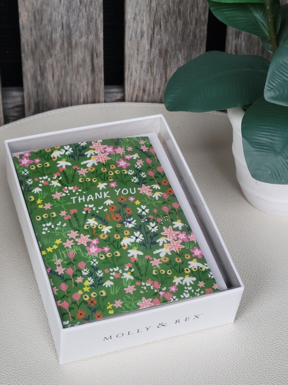 Molly & Rex Floral "Thank You" Note Card Set - Green - Picture 4 of 4